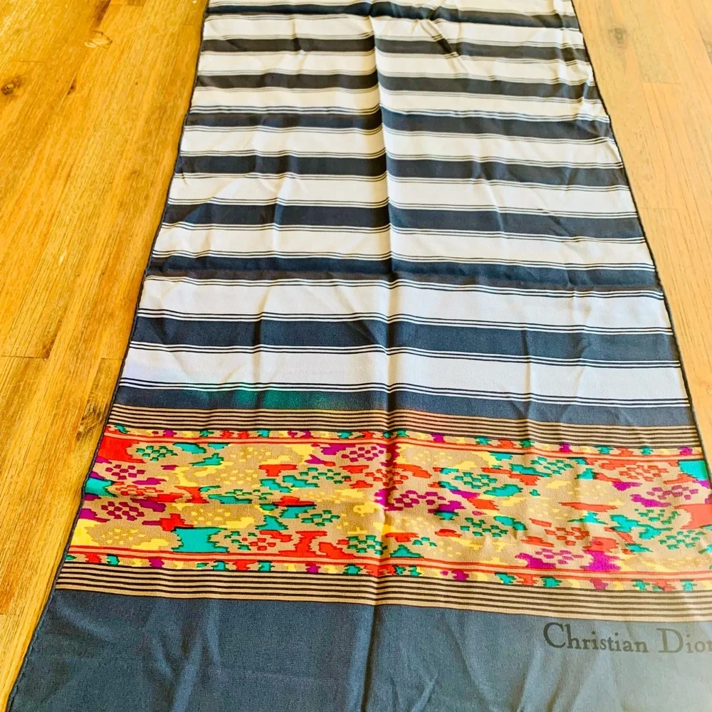 Christian Dior Striped Silk Scarf vintage designer luxury